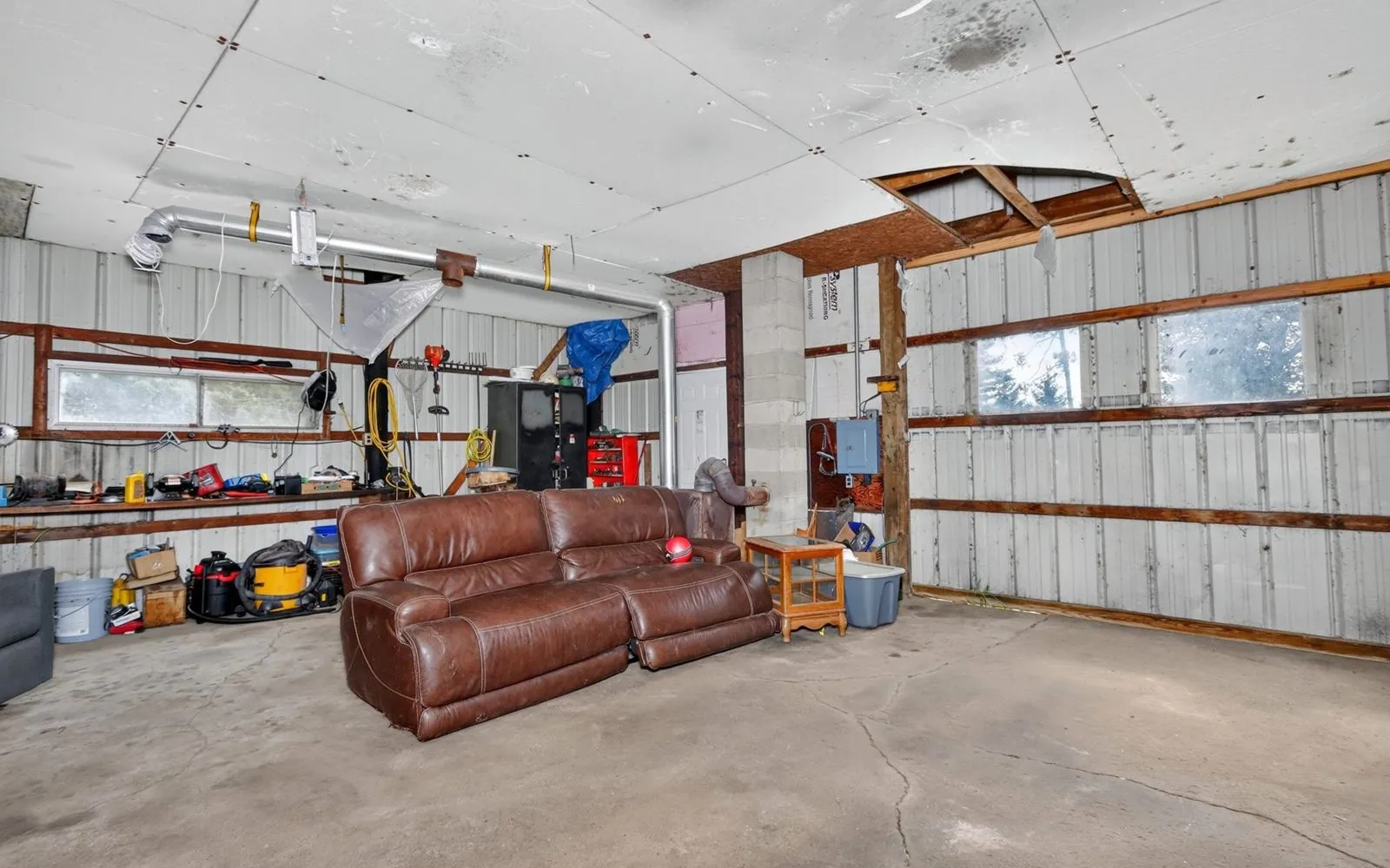 Interior of the detached garage