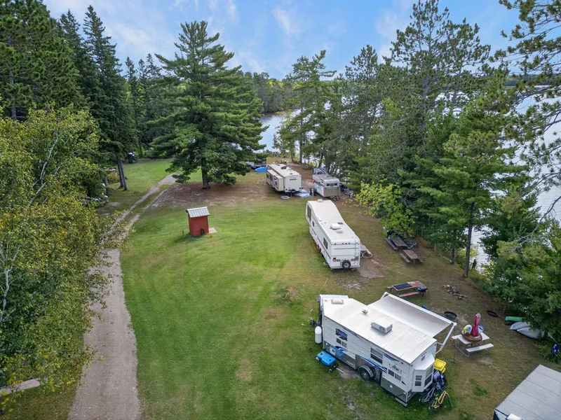 Aerial view of the house and the lake