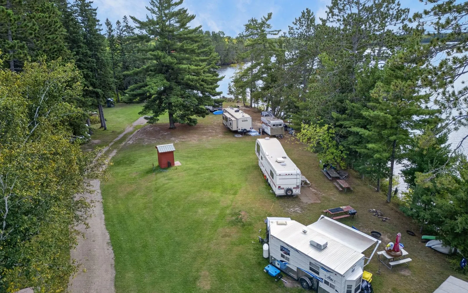 Aerial view of the house and the lake
