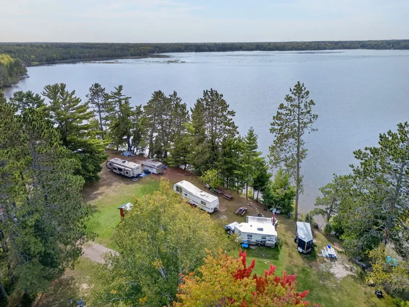 Aerial view of the lake and the property