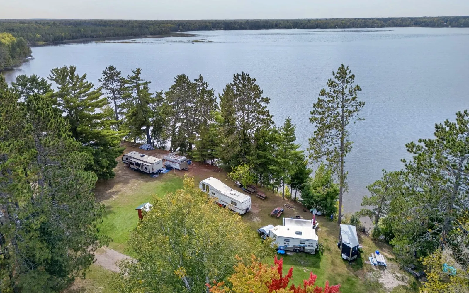 Aerial view of the lake and the property