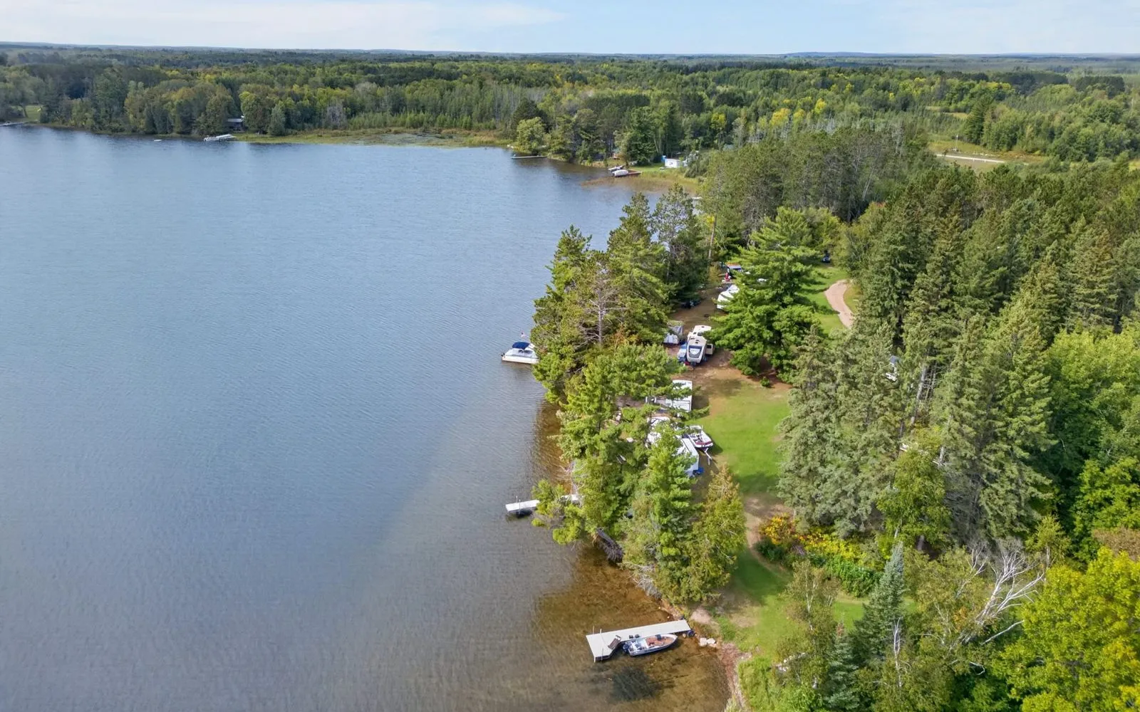 Aerial view of the house and docks