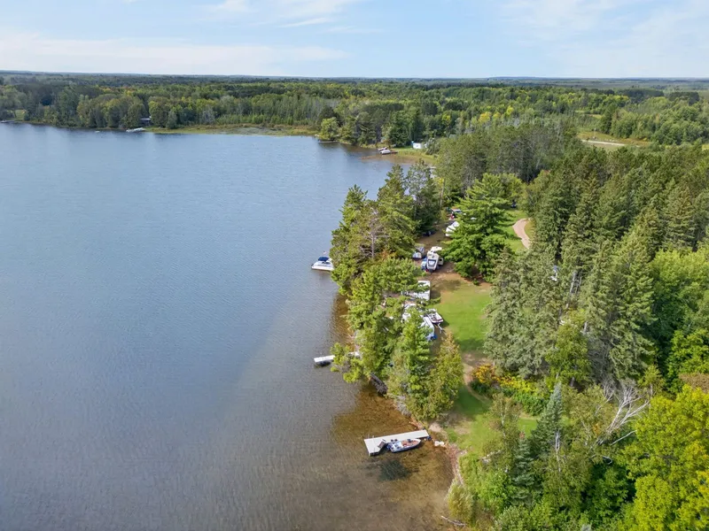 Aerial view of the house and docks