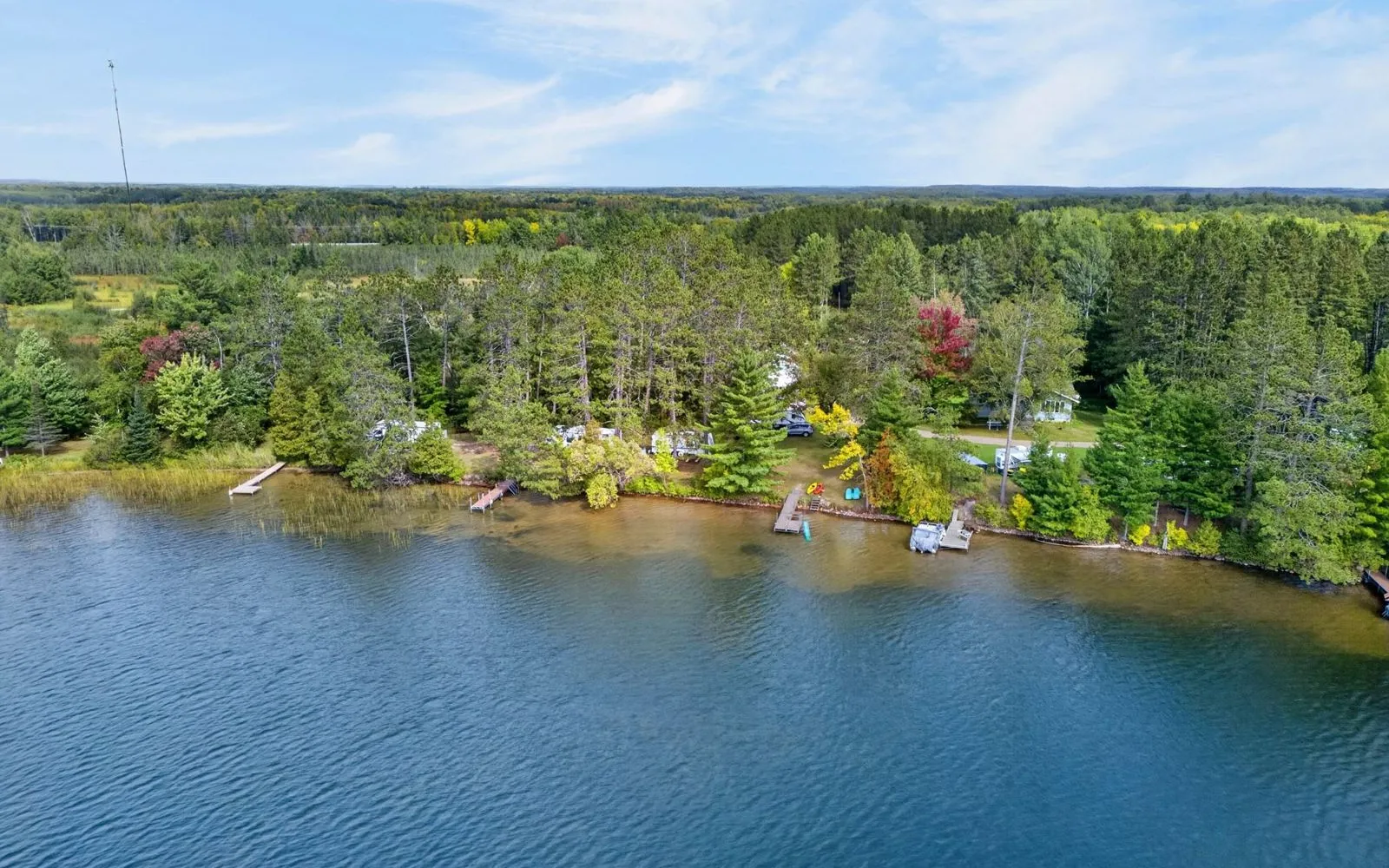 Aerial view of the house and shore