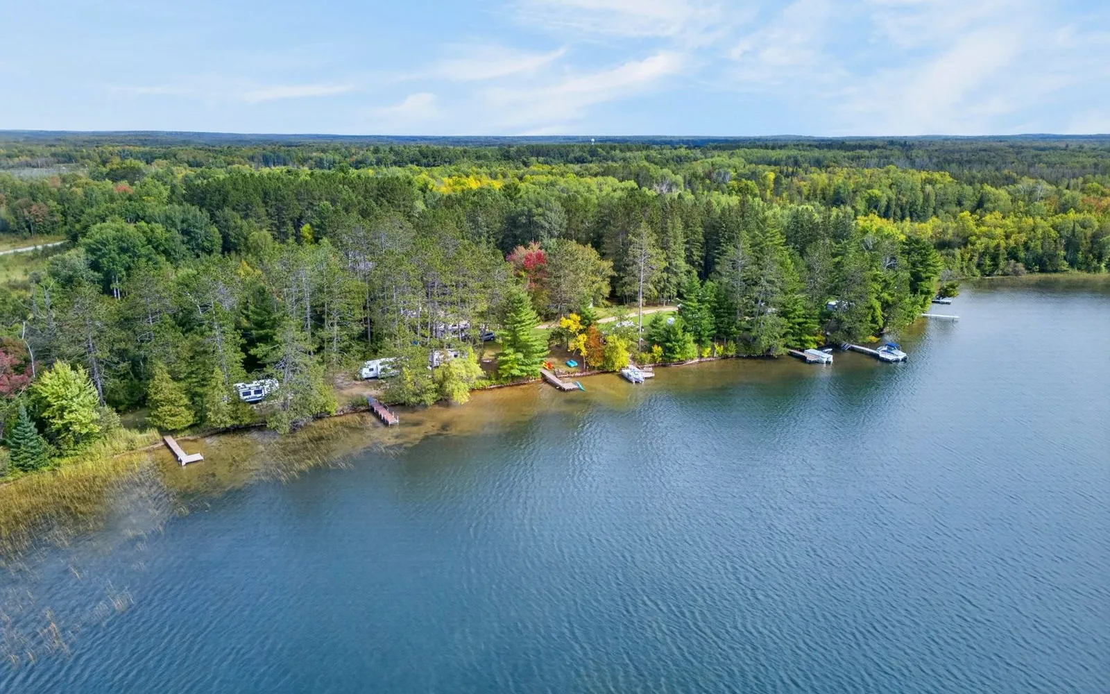 Aerial view along the lake
