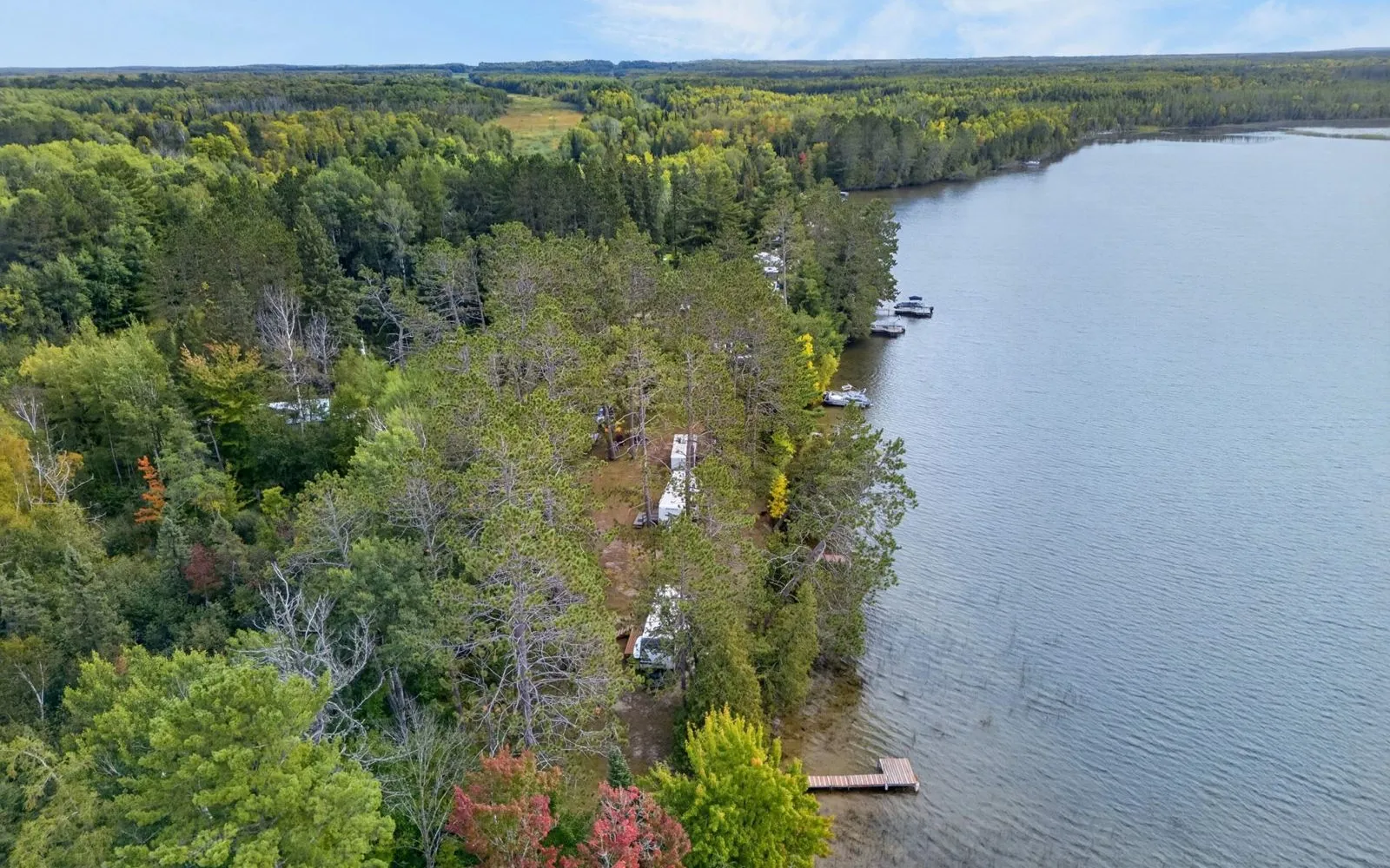 Aerial view of the docks and shore